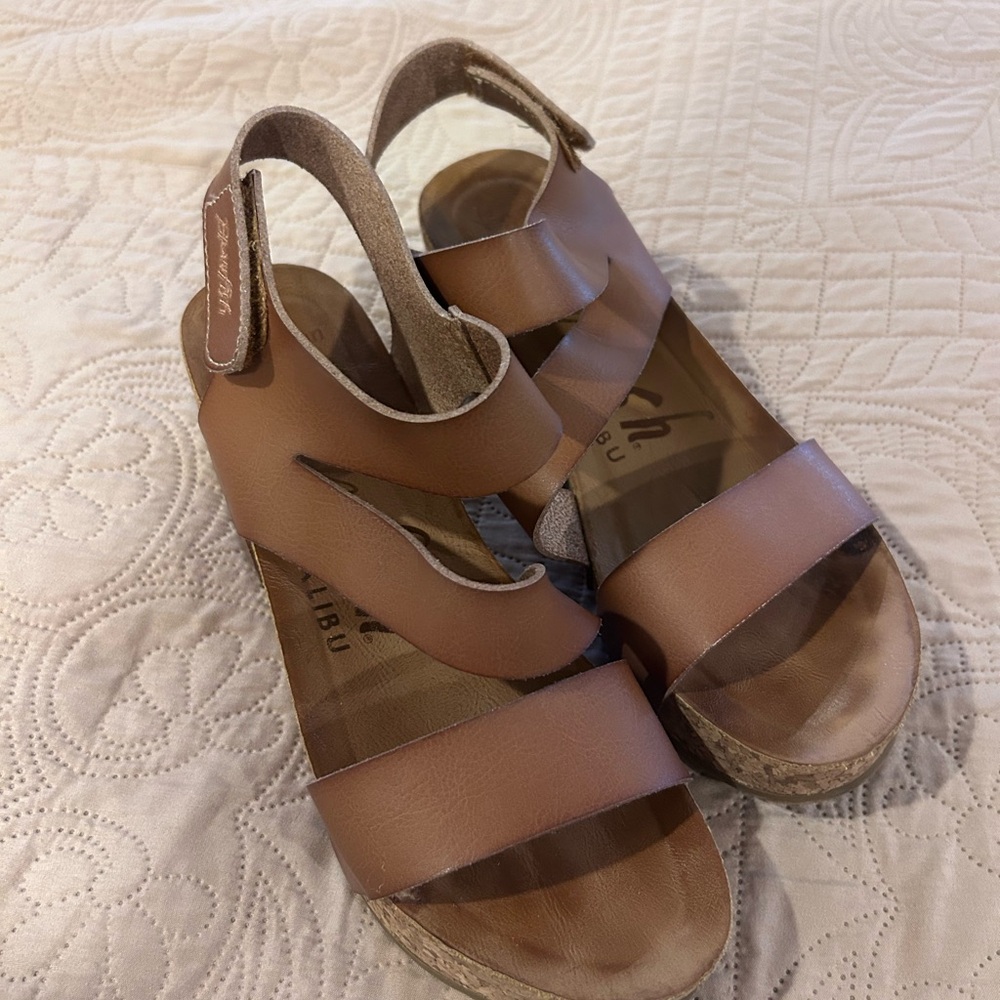Blowfish Brown Strappy Platform Wedge Sandals